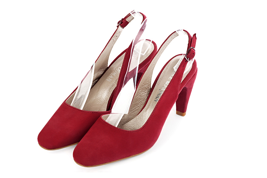 Cardinal red slingback elegant shoes. Round toe. High slim heel.